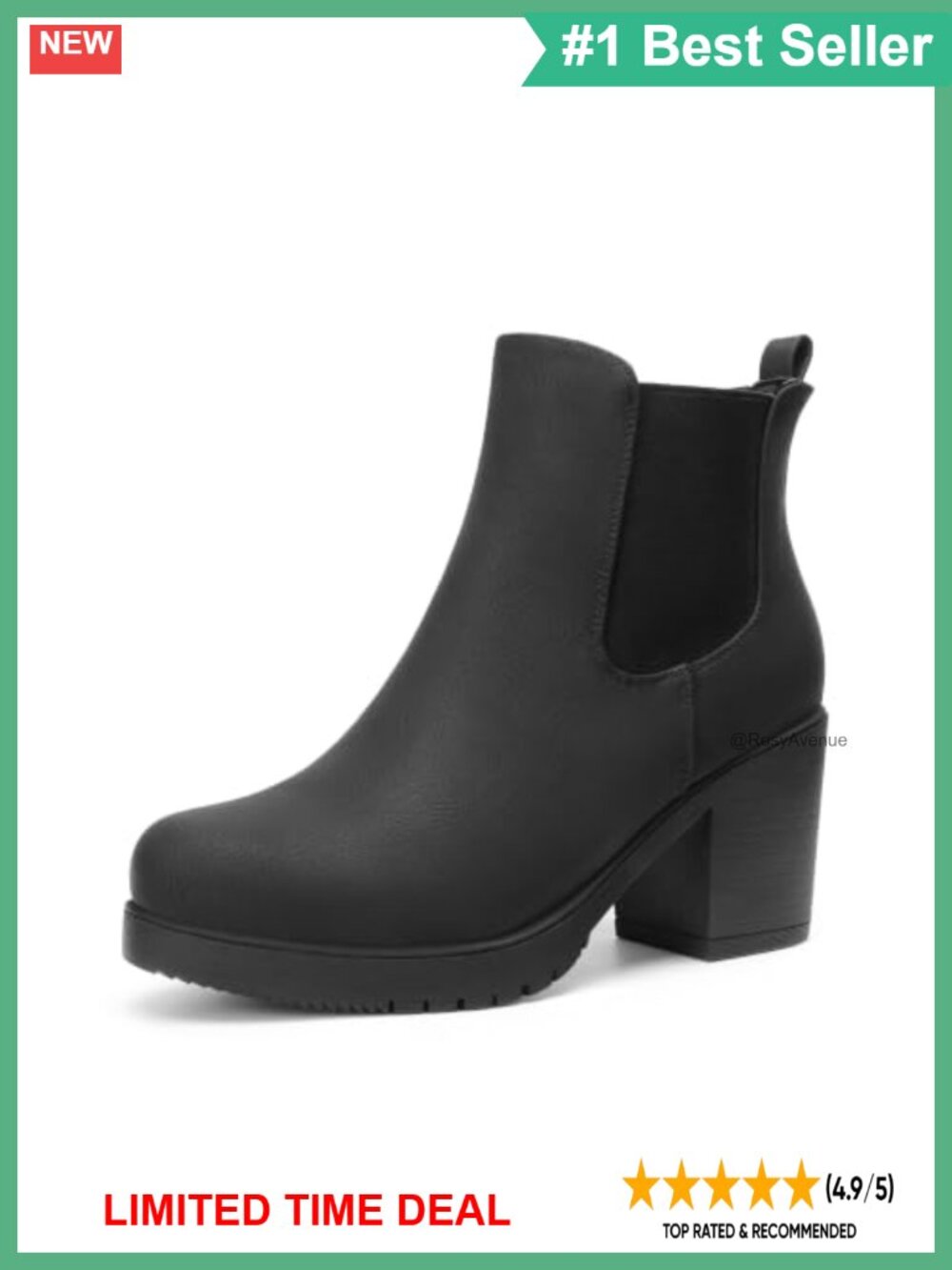 Chelsea Ankle Boots with 3-Inch Block Heel and Lug Sole